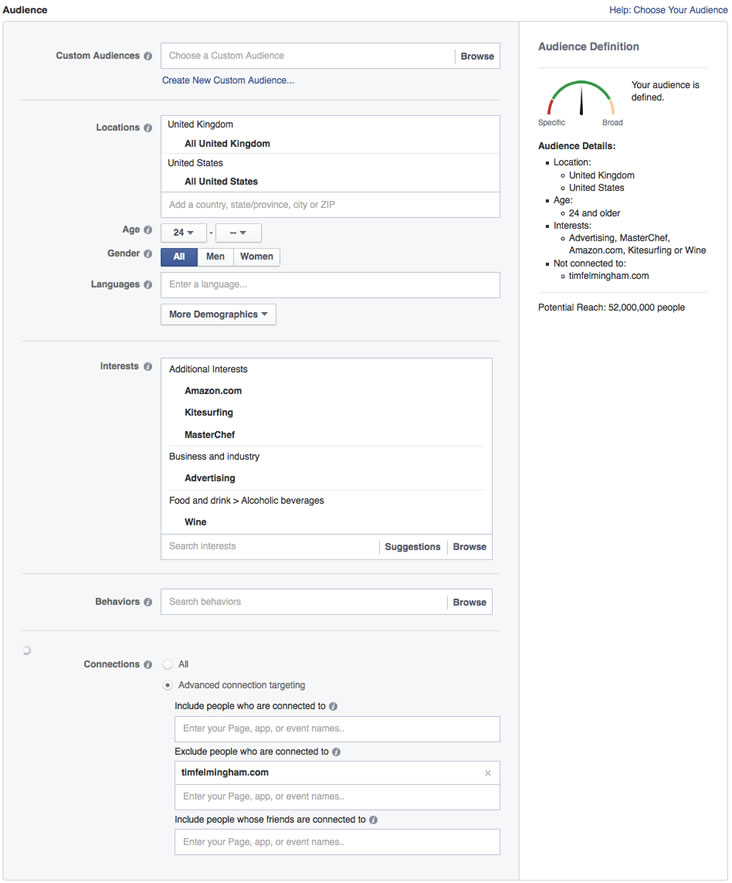 how to advertise on facebook - defining an audience