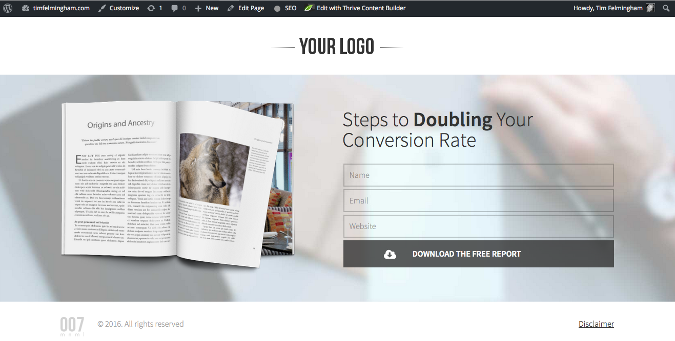 wordpress lead gen landing page example