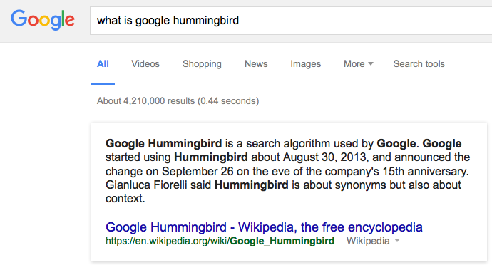 SEO for featured snippet hummingbird